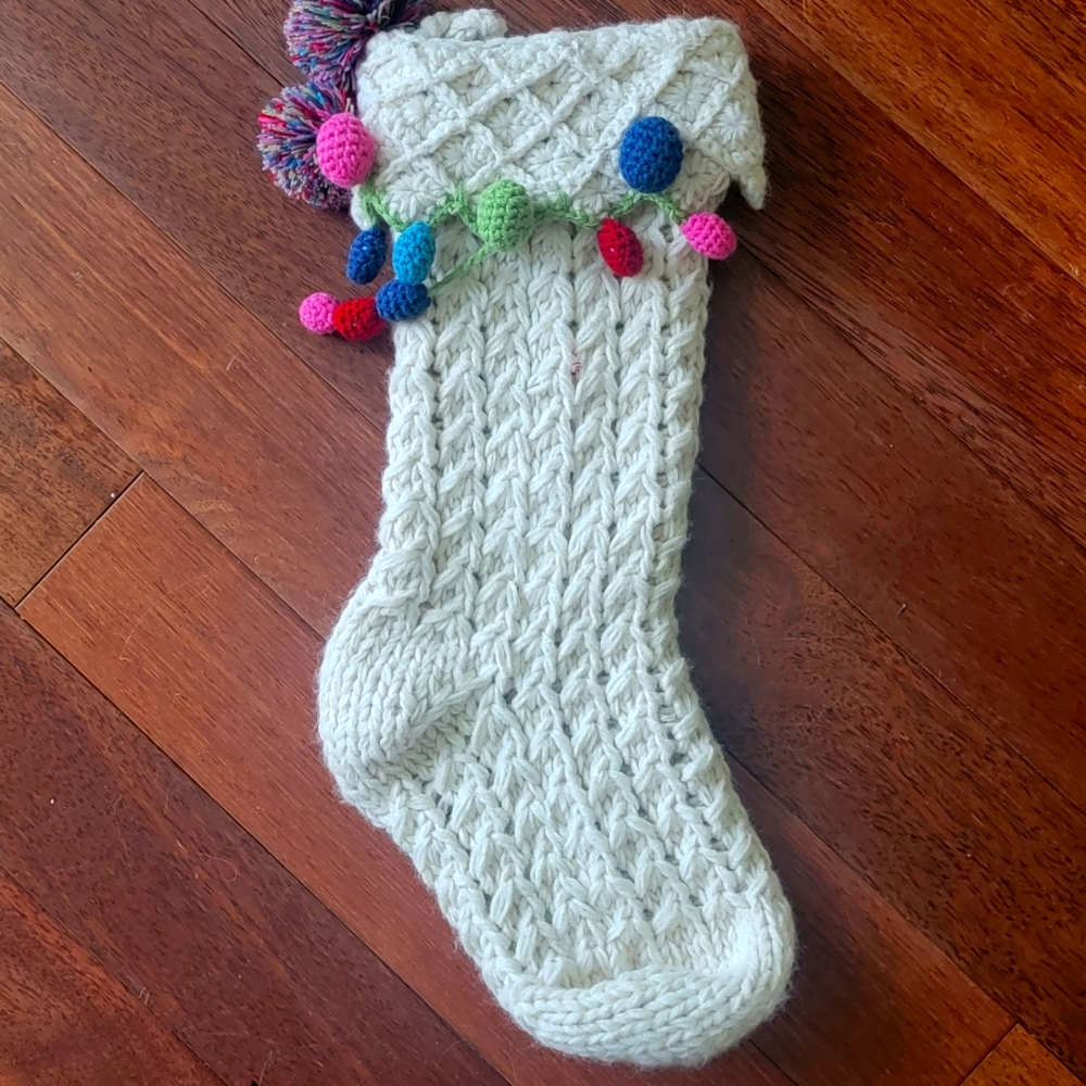 Aspen Chunky Cable Knit Pom Pom Boho Christmas Stocking